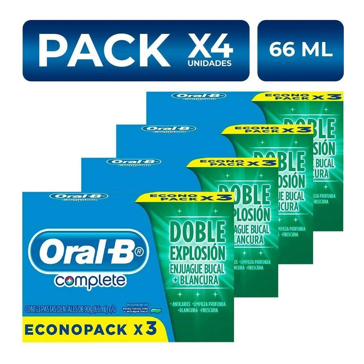 ORAL B - Pack x4 Pasta Dental Oral B Complete Menta 66ml x3 unidades