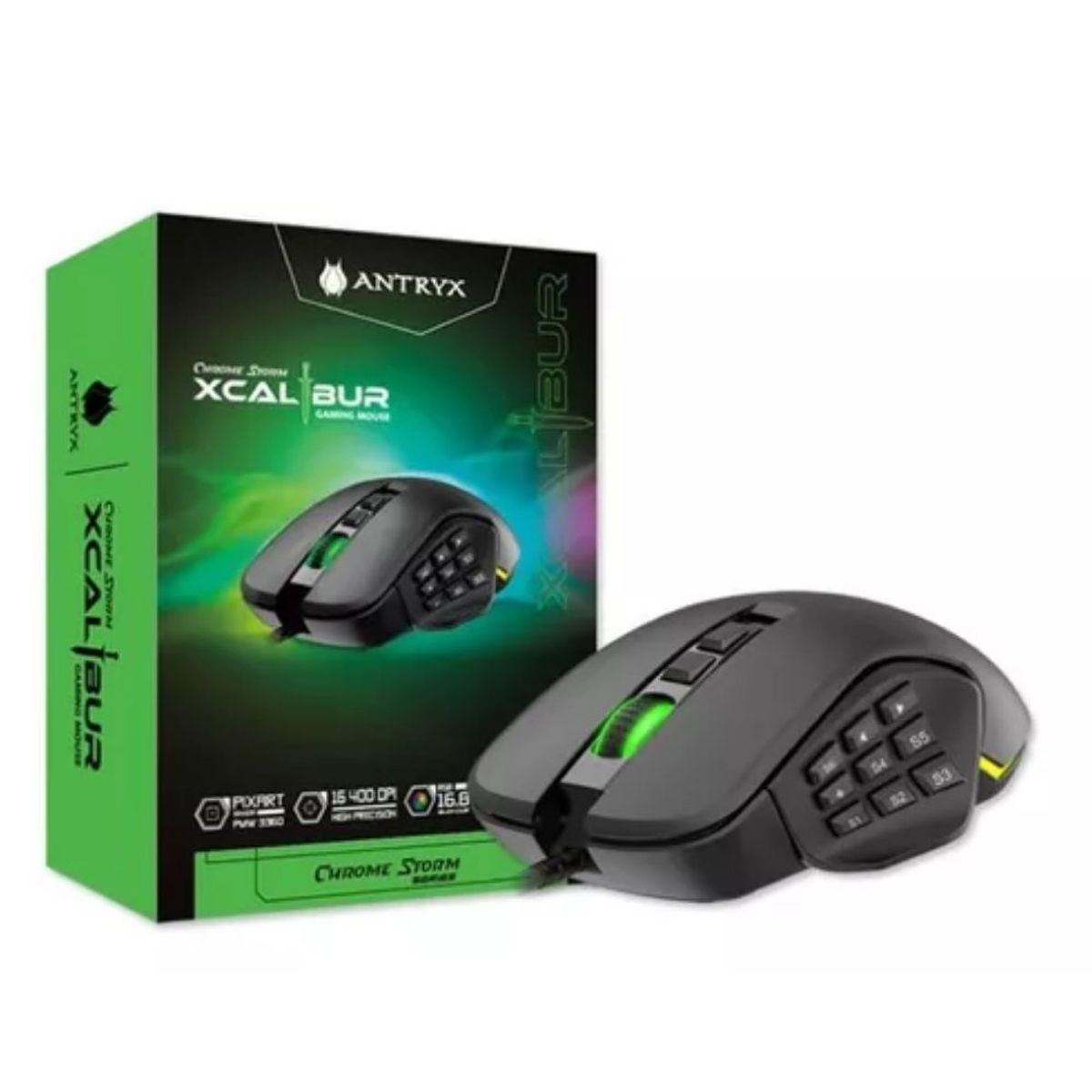 ANTRYX - MOUSE GAMER ALTA SENSIBILIDAD DPI 16400 ANTRYX CHROME STORM XCALIBUR
