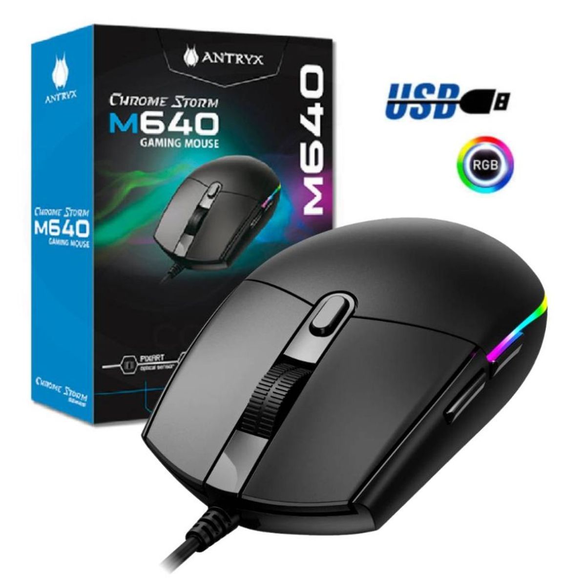 ANTRYX - MOUSE GAMER ANTRYX CON DPI 4,200  CHROME STORM M640 RGB AGM-M640K