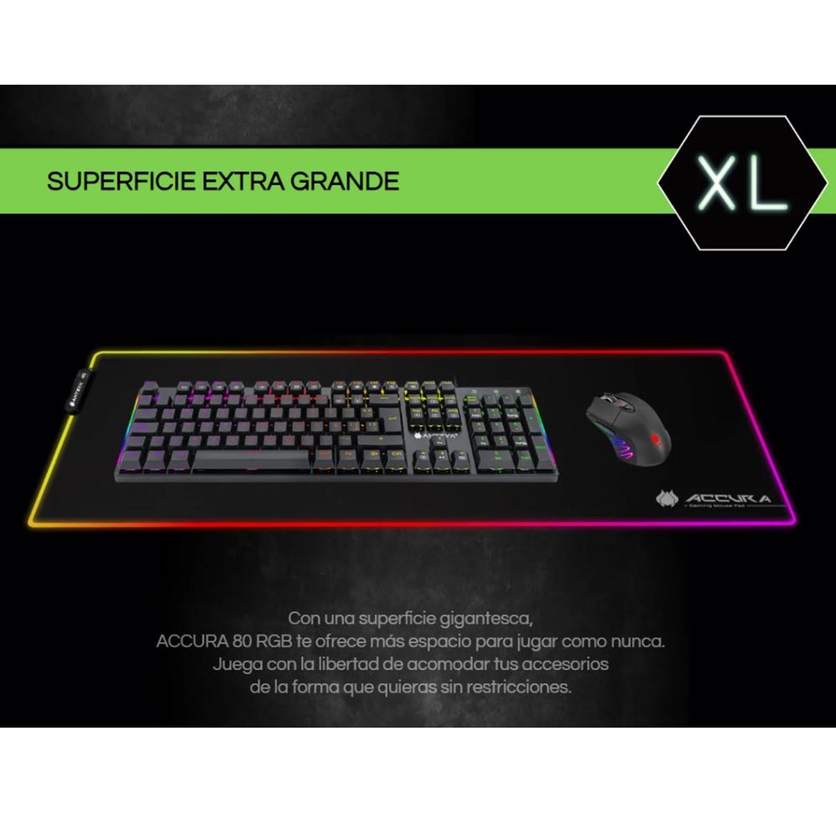 ANTRYX - MOUSE PAD GAMER XL CON LUCES RGB 80x30cm ANTRYX ACCURA 80  AMP-5100RGB