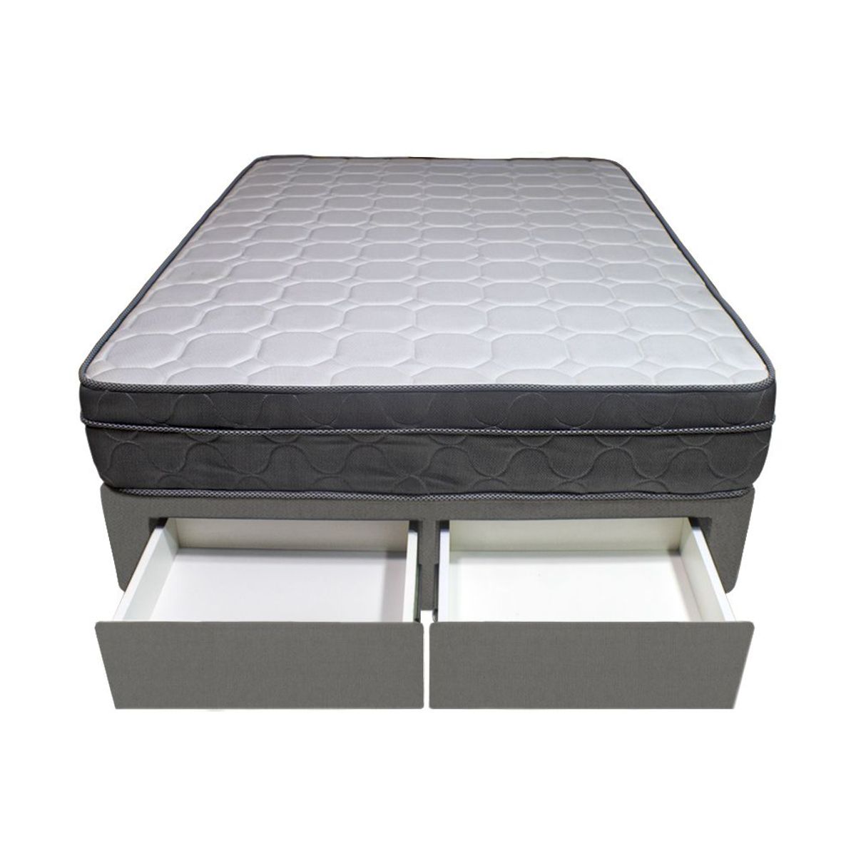 BARAKA HOME - Cama Turin + 2 Cajones 1.5 Plz + 1 Almohada - Gris Oscuro