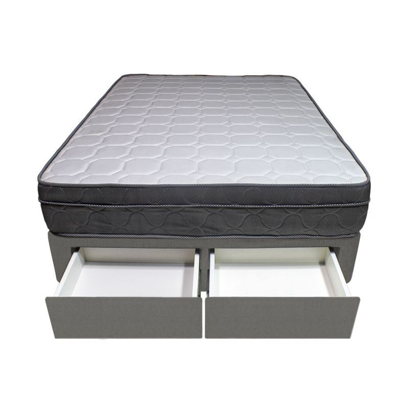 BARAKA HOME - Cama Turin + 2 Cajones 1.5 Plz + 1 Almohada - Gris Oscuro