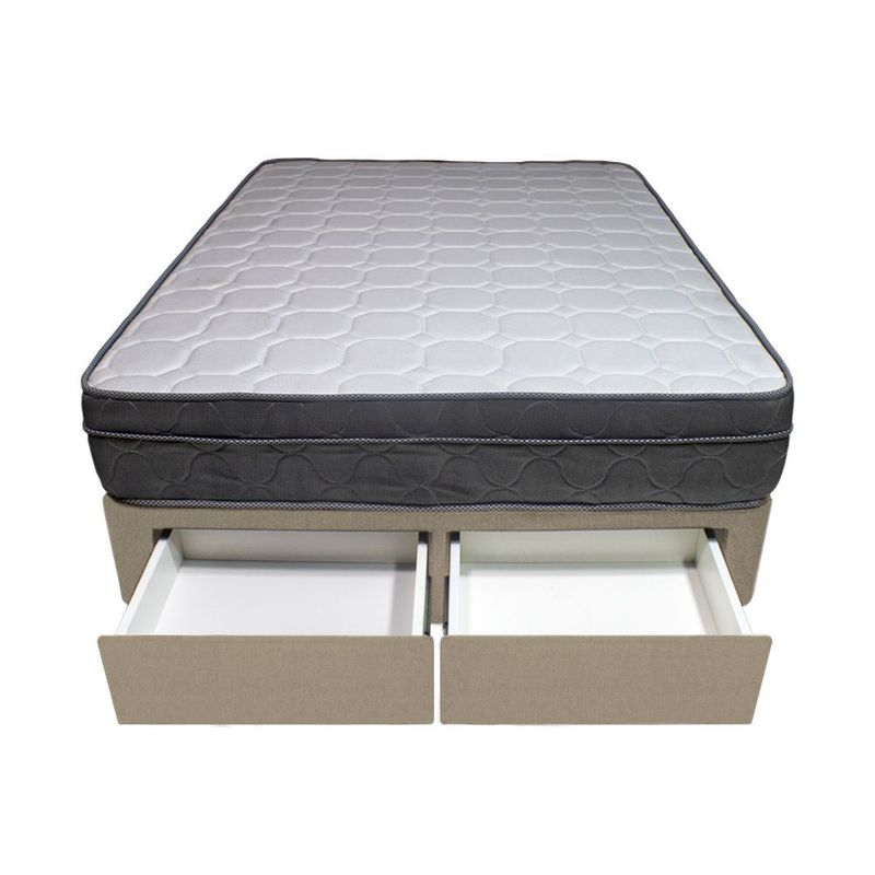 BARAKA HOME - Cama Turin + 2 Cajones 1.5 Plz + 1 Almohada - Beige Claro