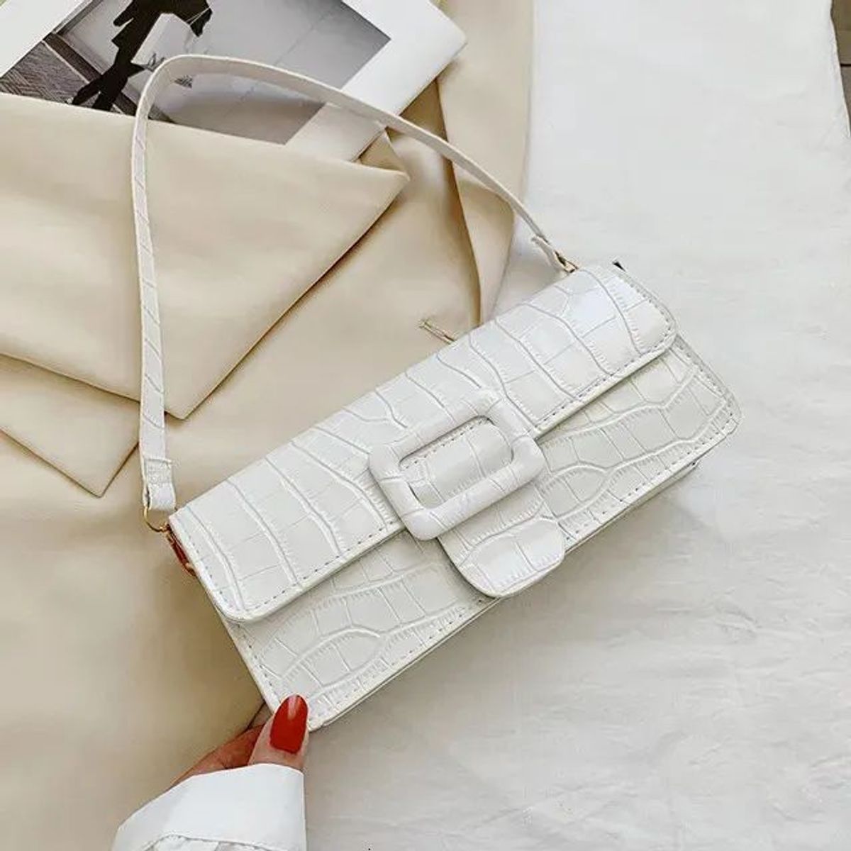 GENERICO - Makeway - Cartera diseñador de hombro cuero PU moda Tendencia-Blanco