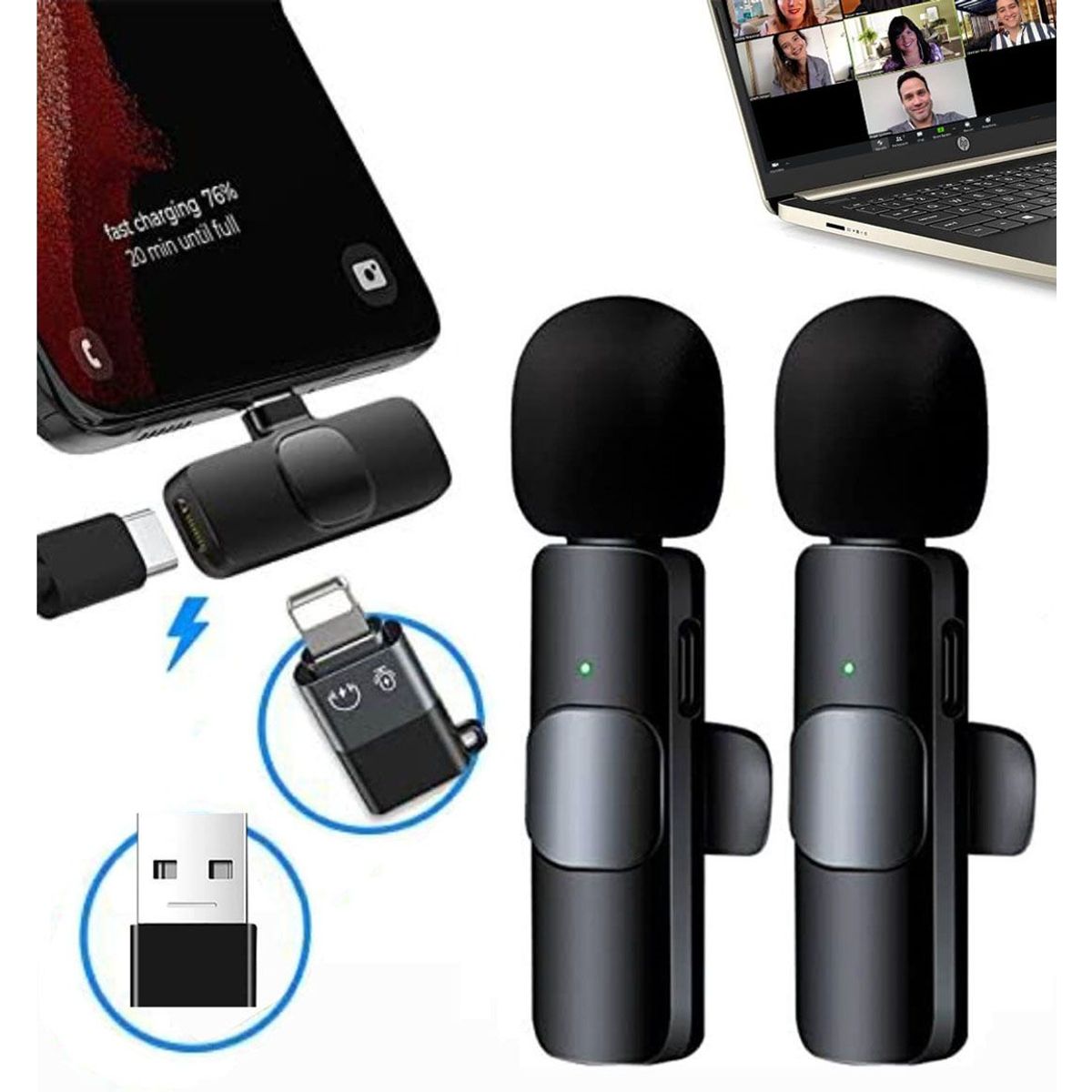 OEM - Micrófonos Inalámbricos 2 en 1 K9 Tipo C con adaptadores IOS y USB