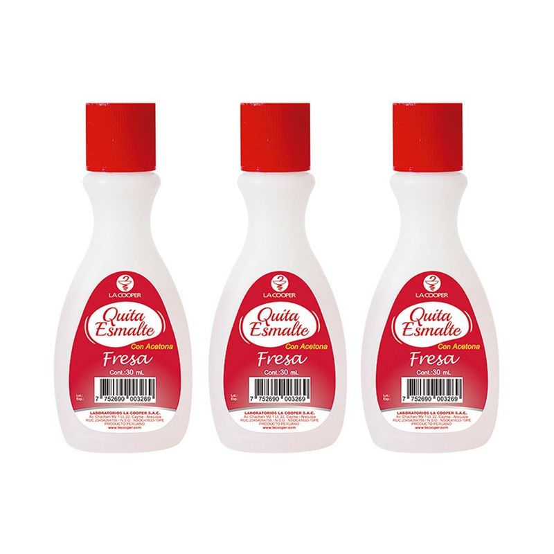 GENERICO - 3 Quita Esmalte con Acetona Fresa 30ml - La Cooper