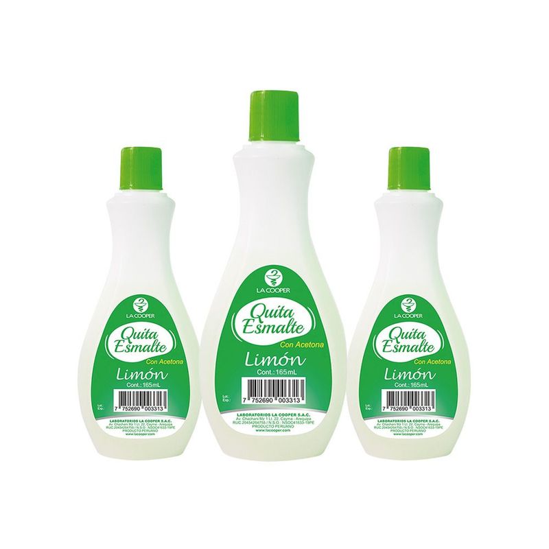 GENERICO - 3 Quita Esmalte con Acetona Limón 165ml - La Cooper