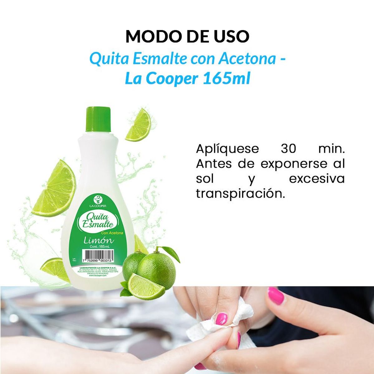 GENERICO - 3 Quita Esmalte con Acetona Limón 165ml - La Cooper