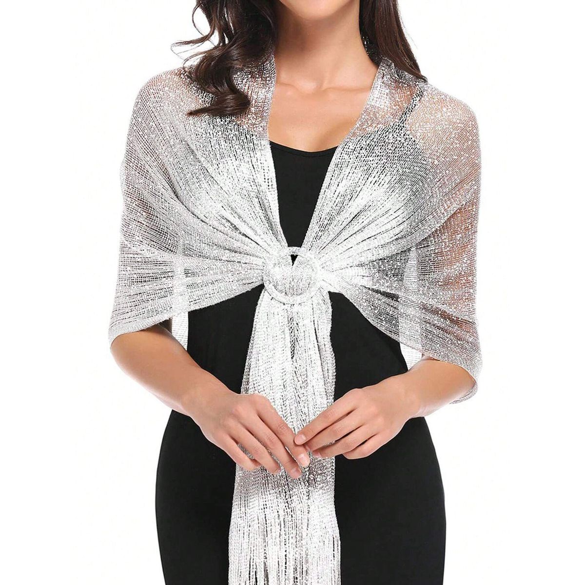 KAST PE - Chal Bufanda Serena Blanco con Flecos para fiesta