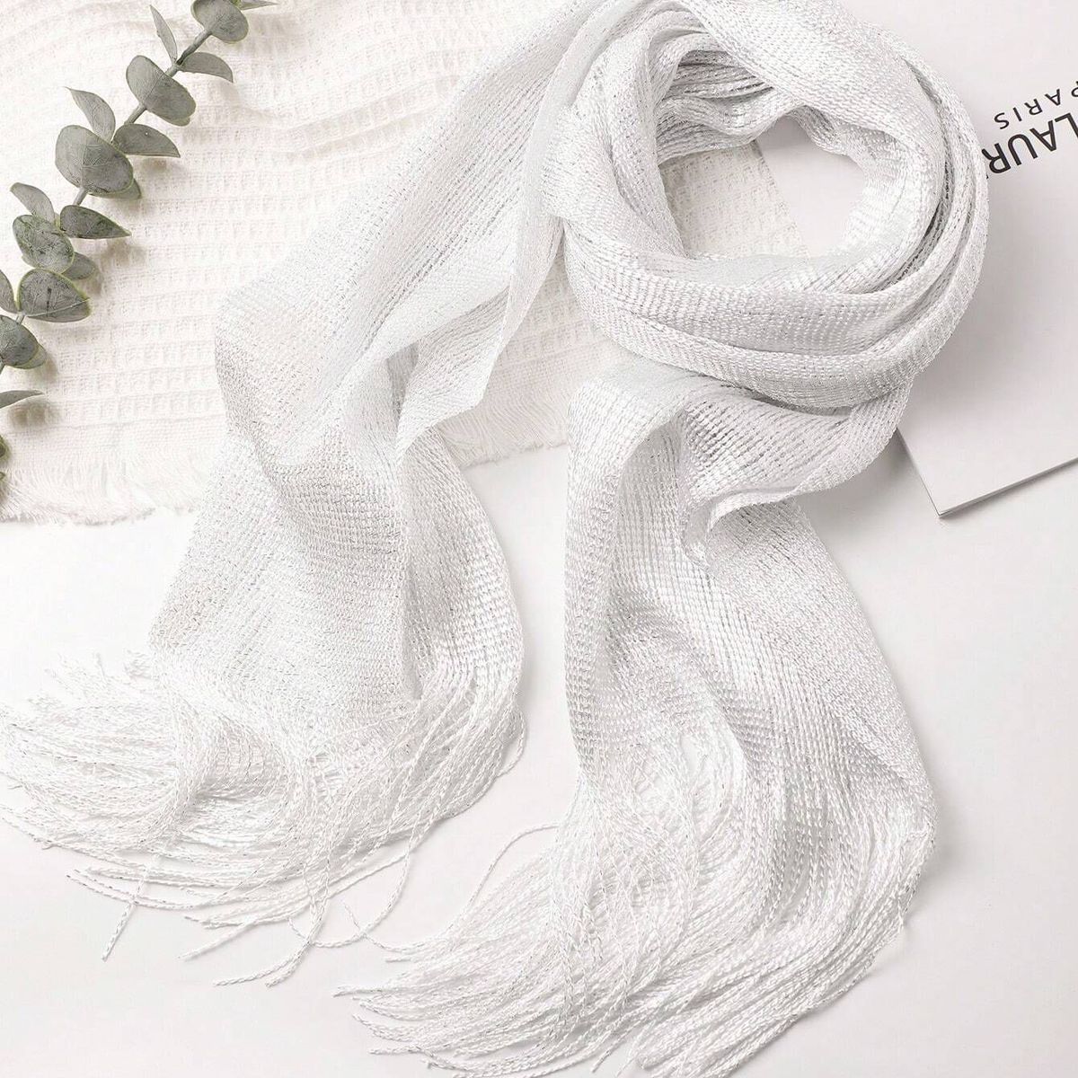KAST PE - Chal Bufanda Serena Blanco con Flecos para fiesta