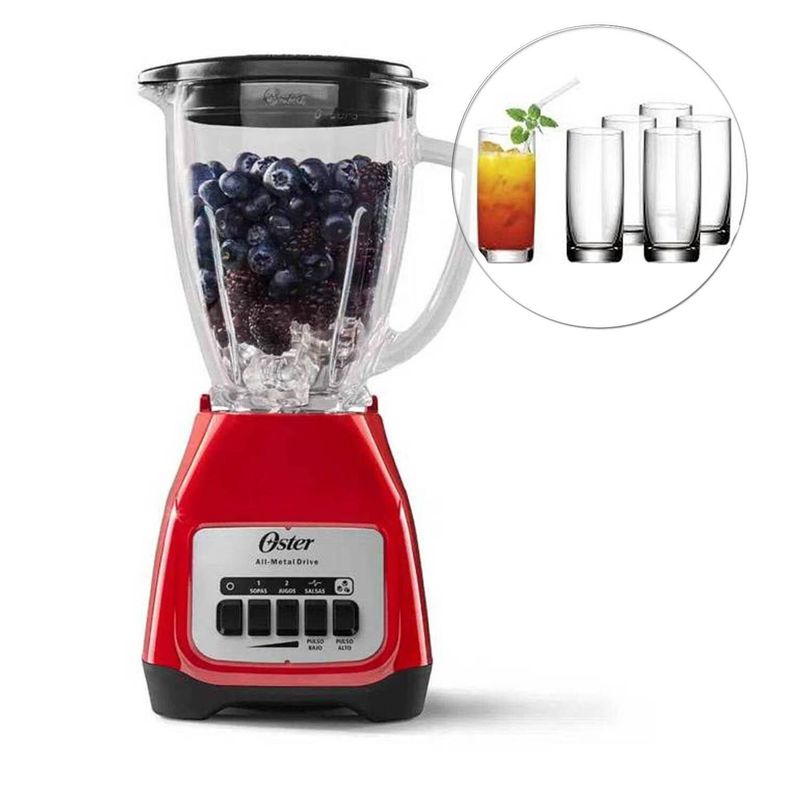 OSTER - Combo Licuadora Oster BLSTKAG-RPB +Juego de 6 Vasos