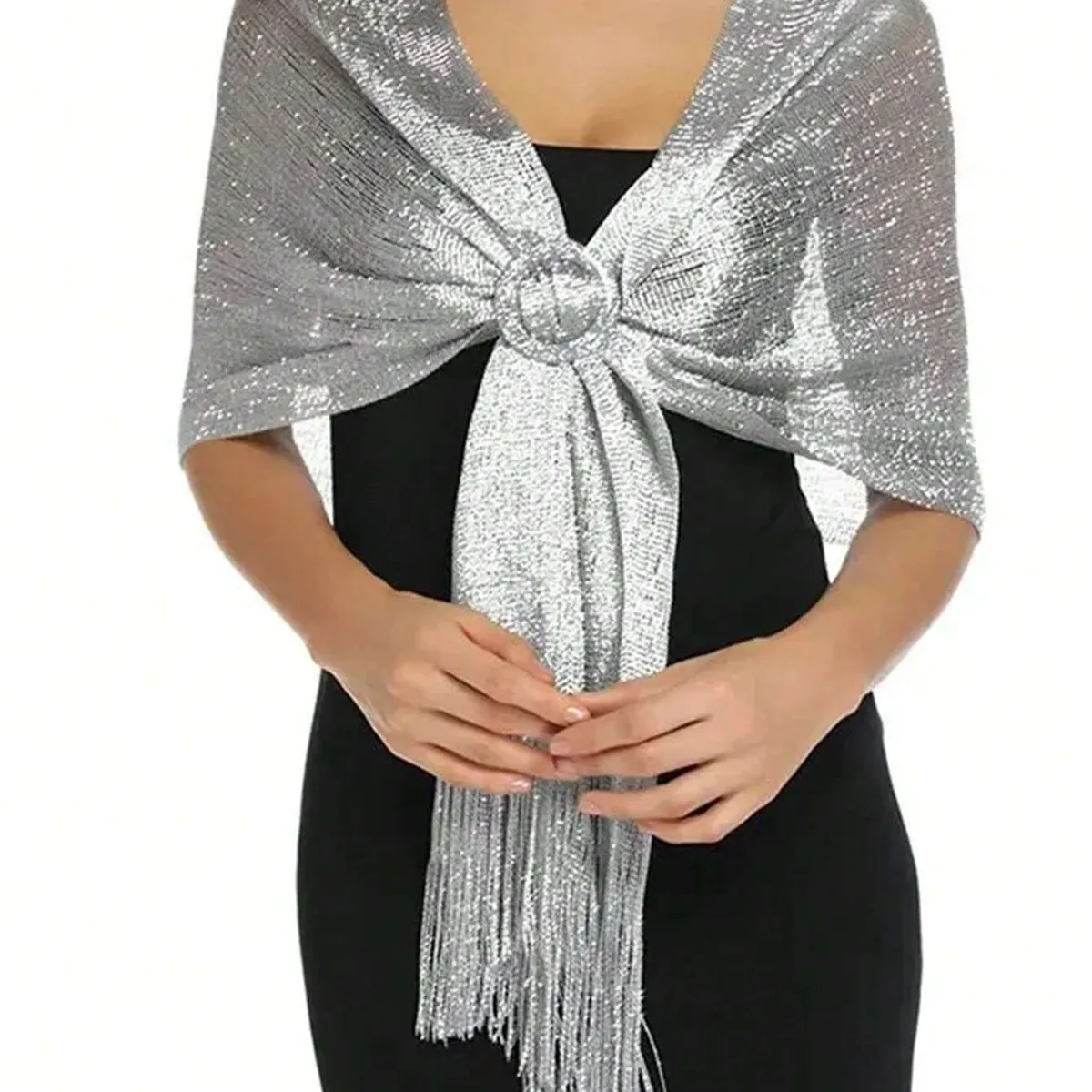 KAST PE - Chal Bufanda Serena con Flecos para fiesta - Plateado