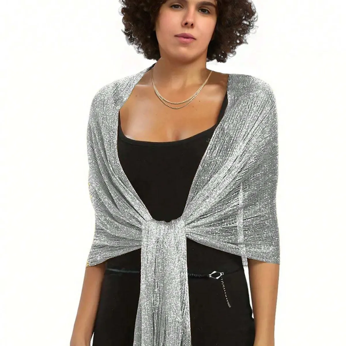 KAST PE - Chal Bufanda Serena con Flecos para fiesta - Plateado