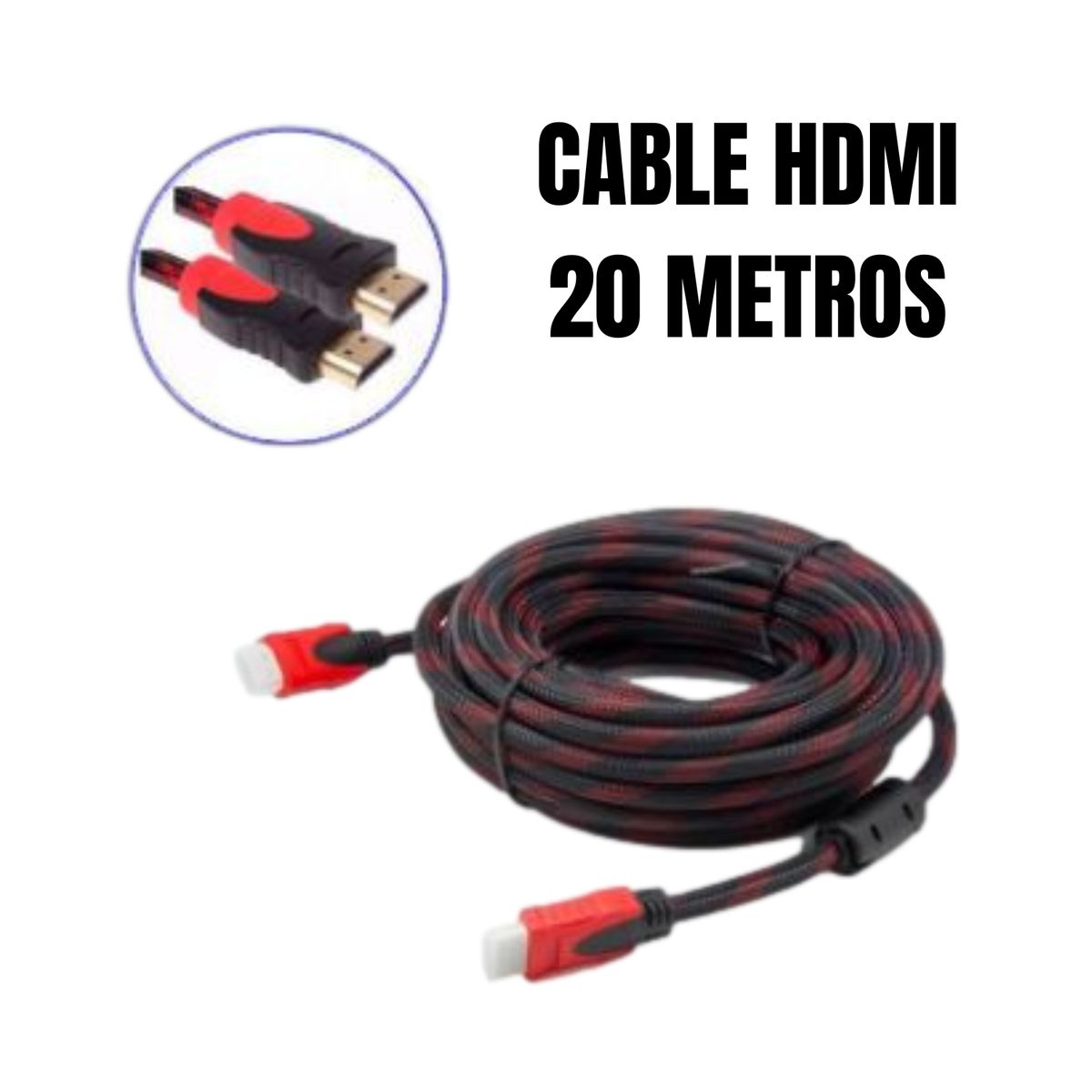 GENERICO - Cable HDMI 20 Metros Trenzado Con Doble Filtro Full HD