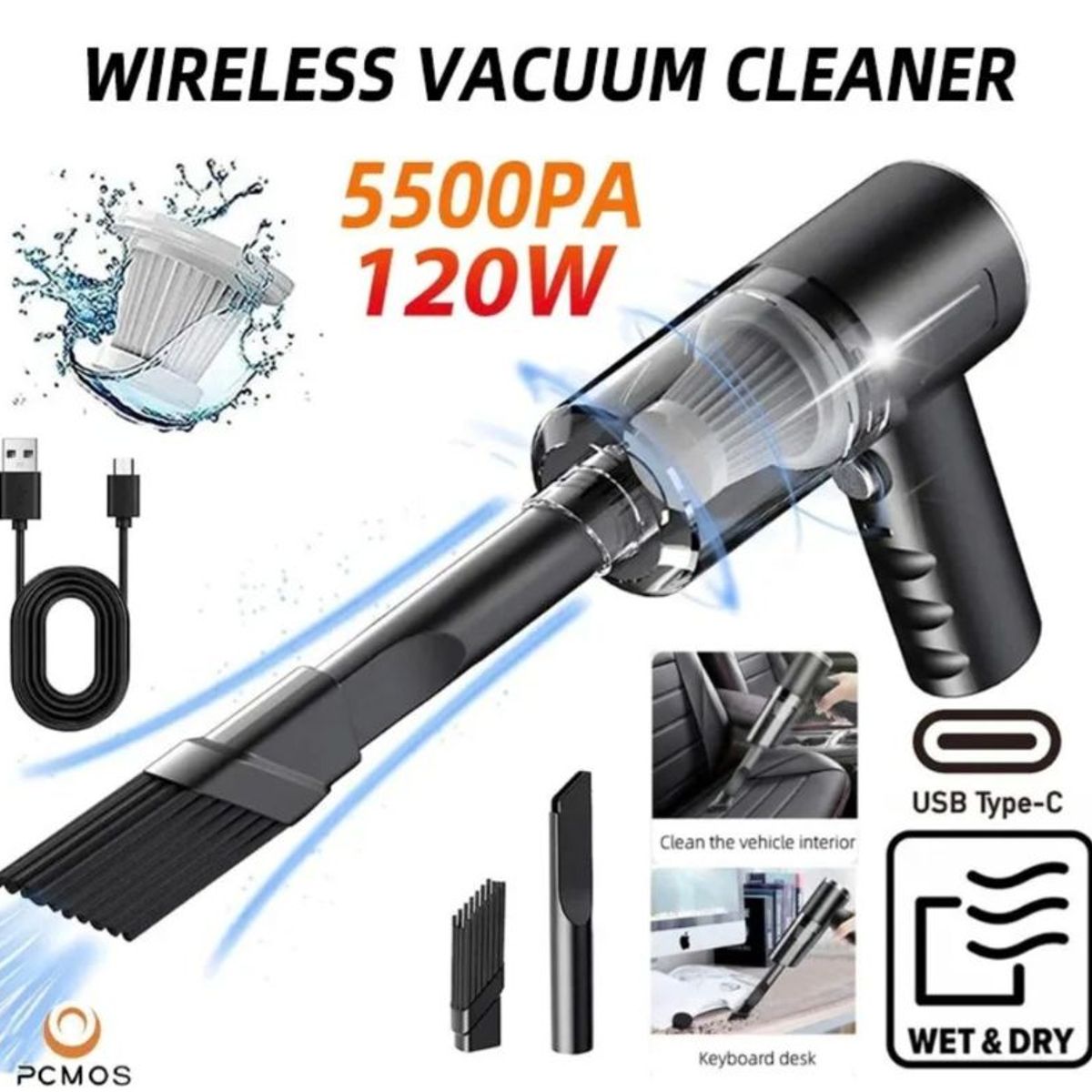 GENERICO - Aspirador Inalámbrico Uso para el Hogar y el Auto 120W de Potencia