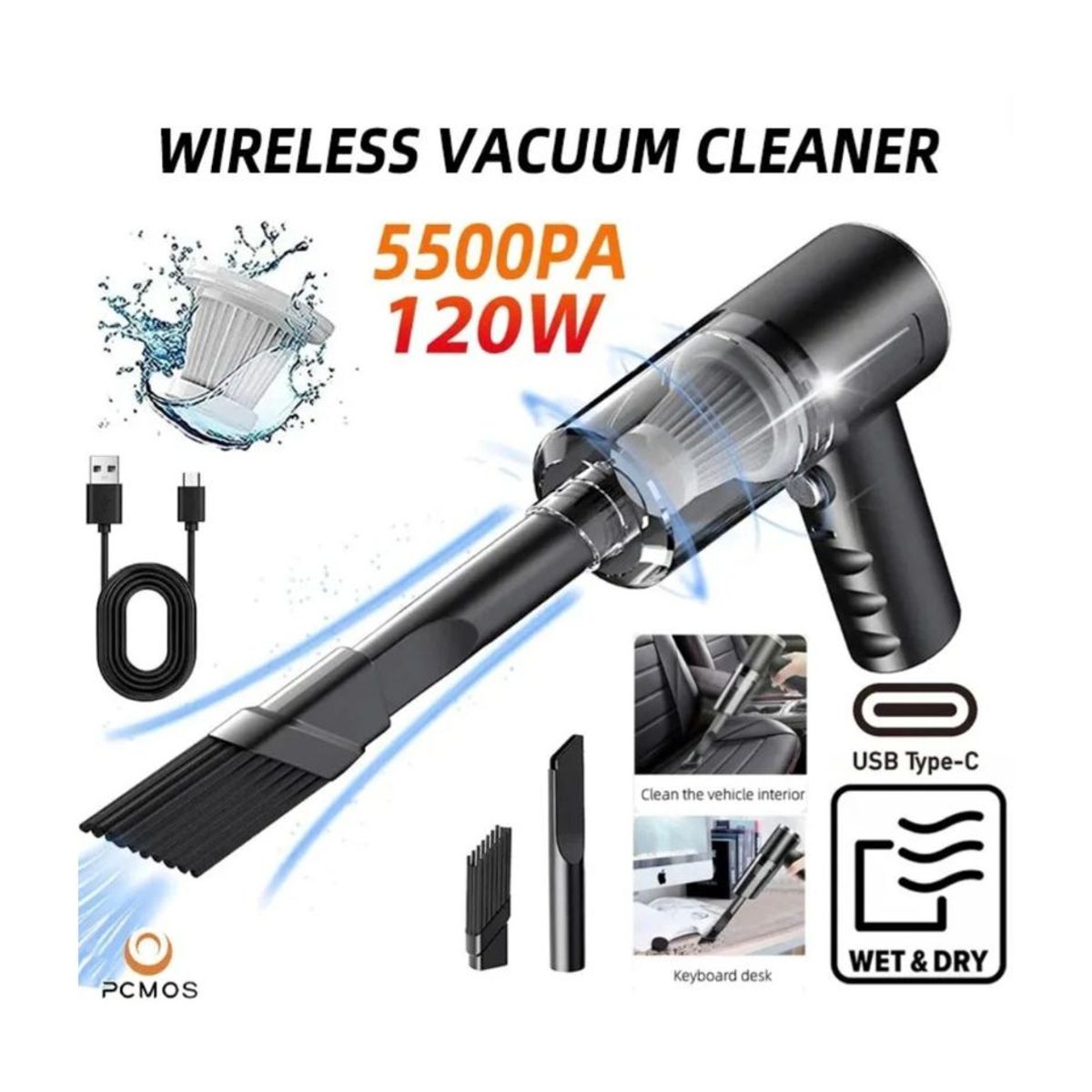 GENERICO - Aspirador Inalámbrico Uso para el Hogar y el Auto PCMOS 120w