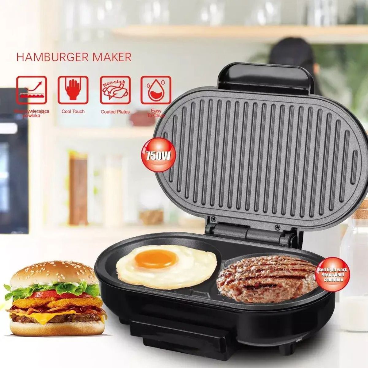 OEM - Máquina de Hamburguesas Panini Sandwichera Electrica Super Rapido