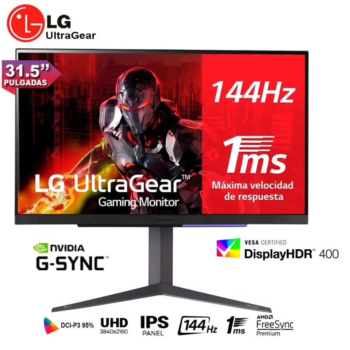 LG - Monitor UltraGear LG 32GR93U-B UHD 4K IPS 1ms 144Hz G-SYNC FreeSync