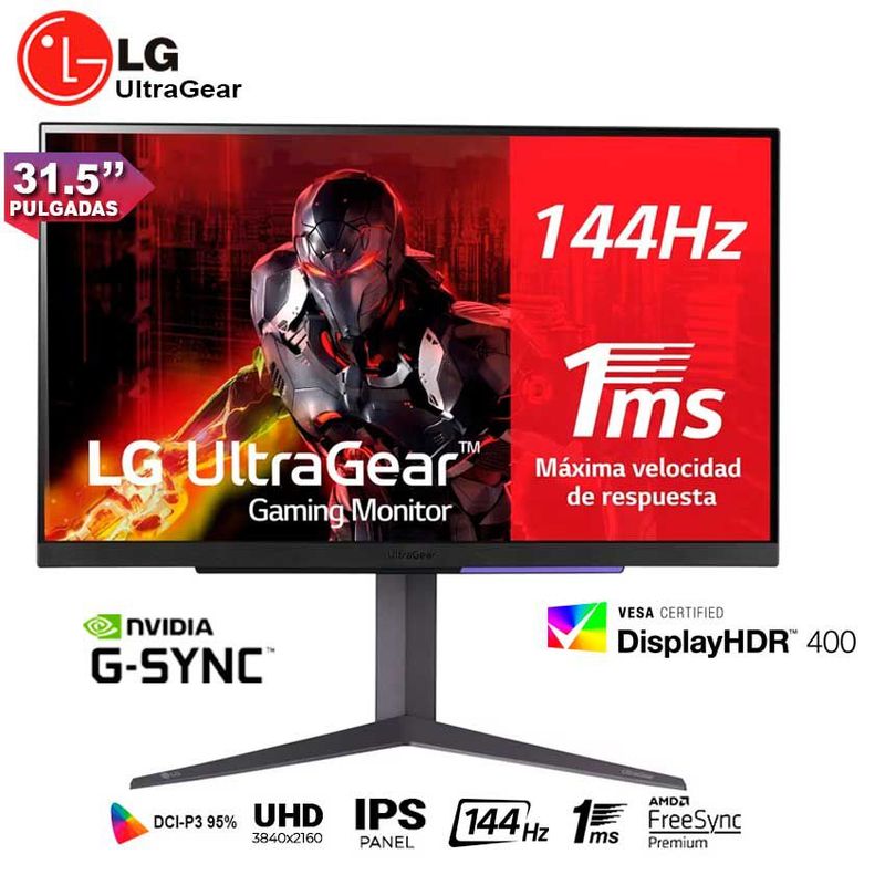 LG - Monitor UltraGear LG 32GR93U-B UHD 4K IPS 1ms 144Hz G-SYNC FreeSync