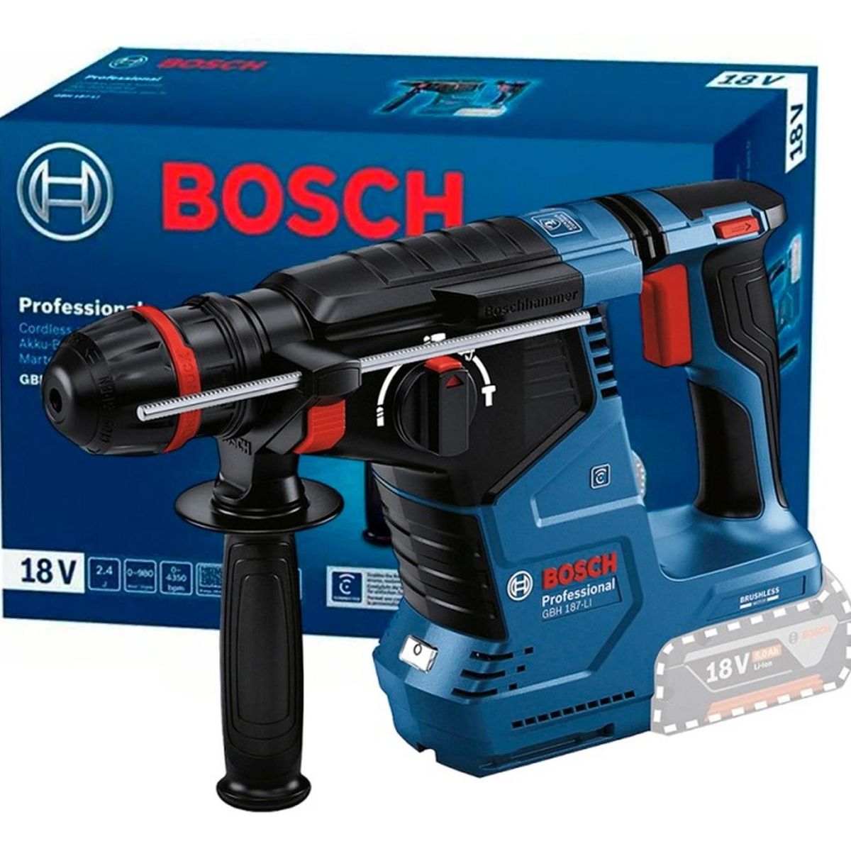BOSCH - Rotomartillo Bosch GBH 187 LI SDS Plus / Cilíndrico 18V