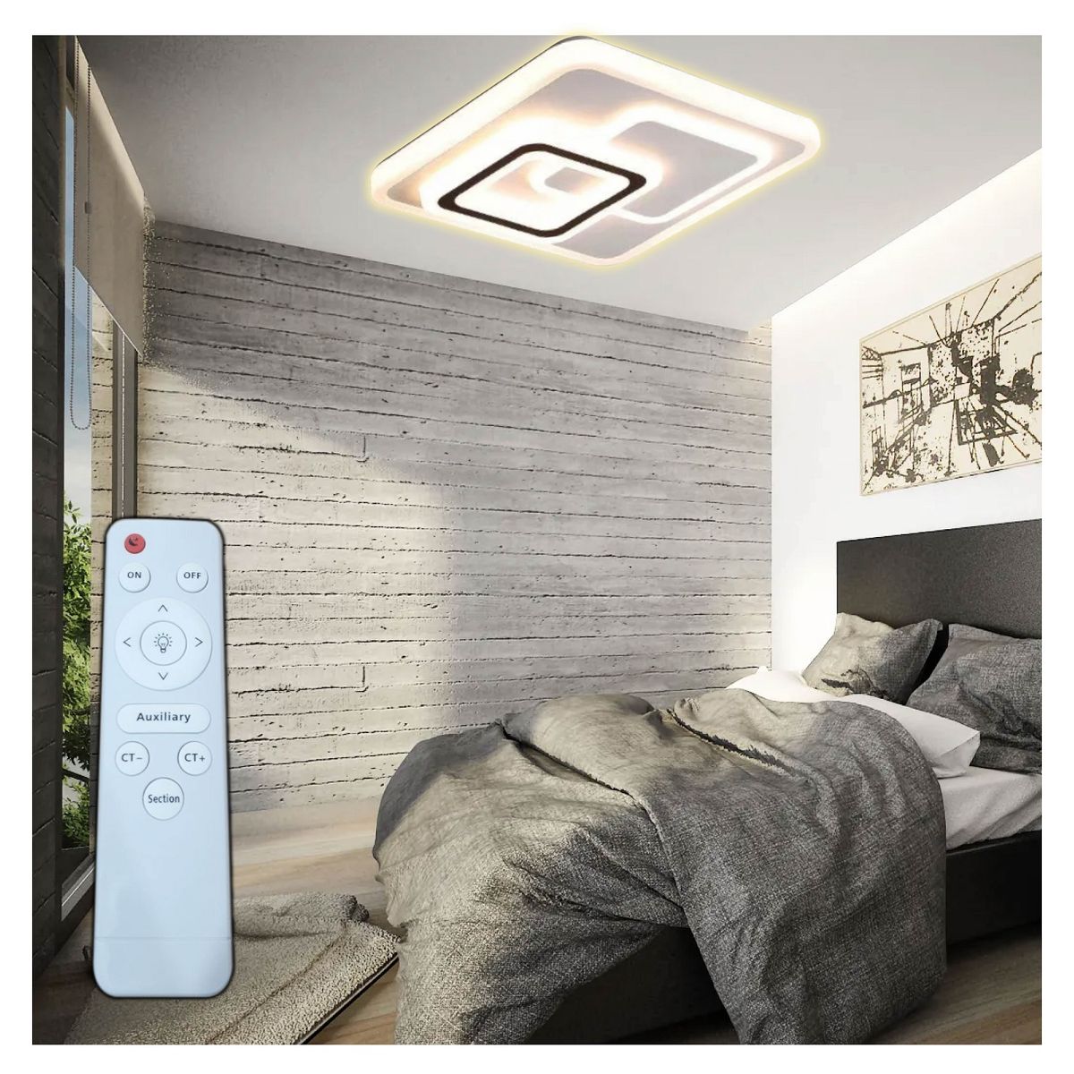 GENERICO - LAMPARA  CUADRADA DE TECHO LED 3 COLORES CON CONTROL