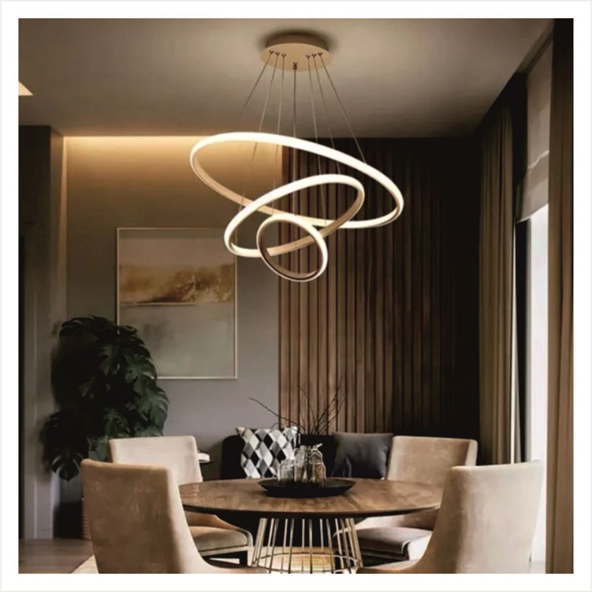 GENERICO - Lampara Colgante Led Dorado 3 Aros incluye control remoto