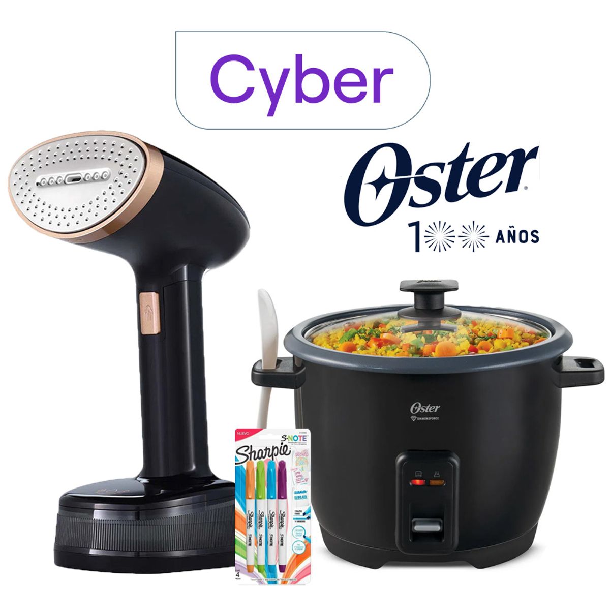 OSTER - Vaporizador De Prendas Portátil Oster + Olla Arrocera Negro