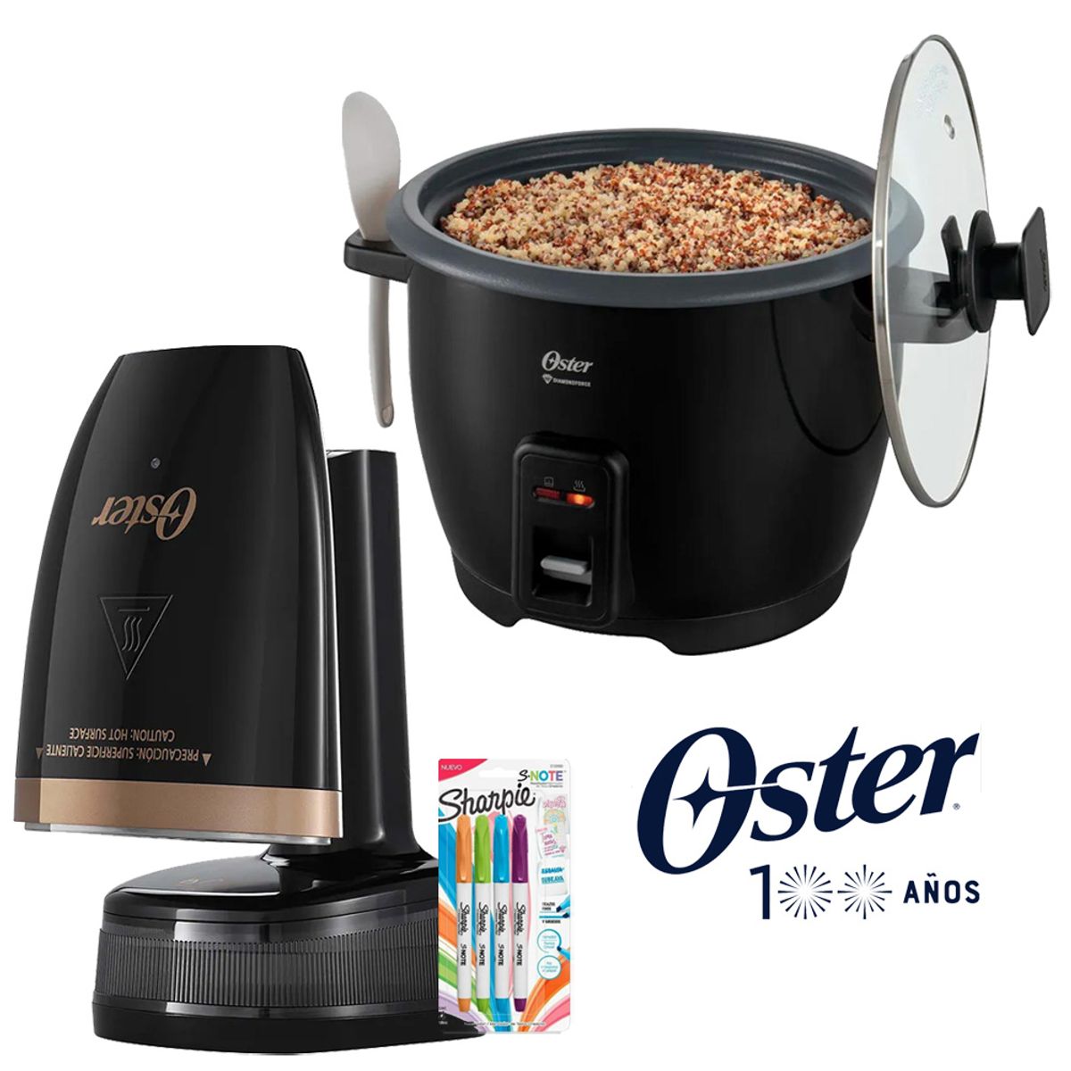 OSTER - Vaporizador De Prendas Portátil Oster + Olla Arrocera Negro