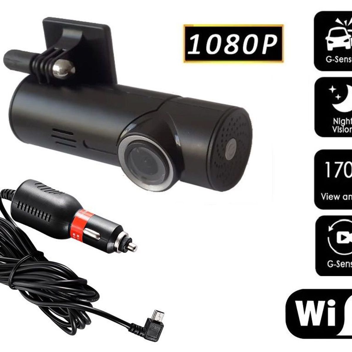 GENERICO - Cámara Dash Cam Wifi Dvr Micro SD128gb 1080p Cigarrera 12v