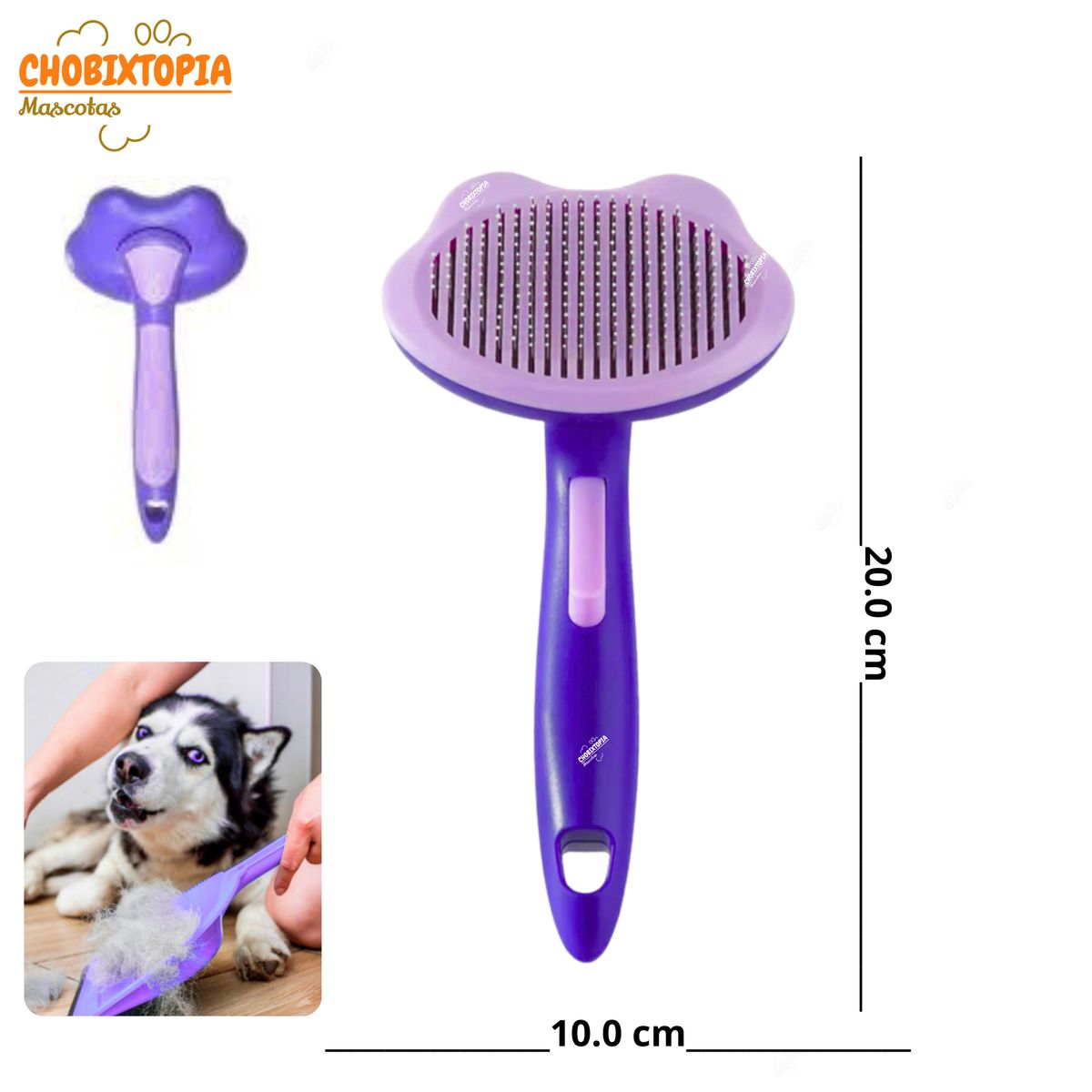 GENERICO - CEPILLO P-MASCOTA PERRO Y GATOS-BOTON ERGONOMICO CARITA LILA