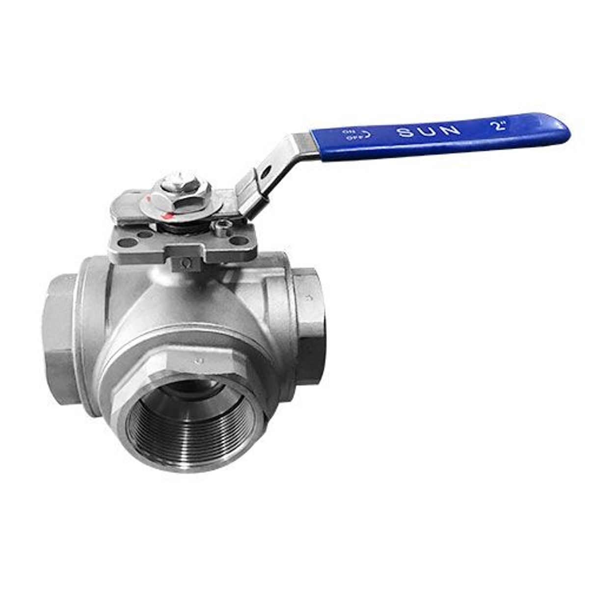 SUN - Valvula Esferica 3 Vias Ac. Inox 1.1/2  Paso L (1000 Wog) Sun - Gris