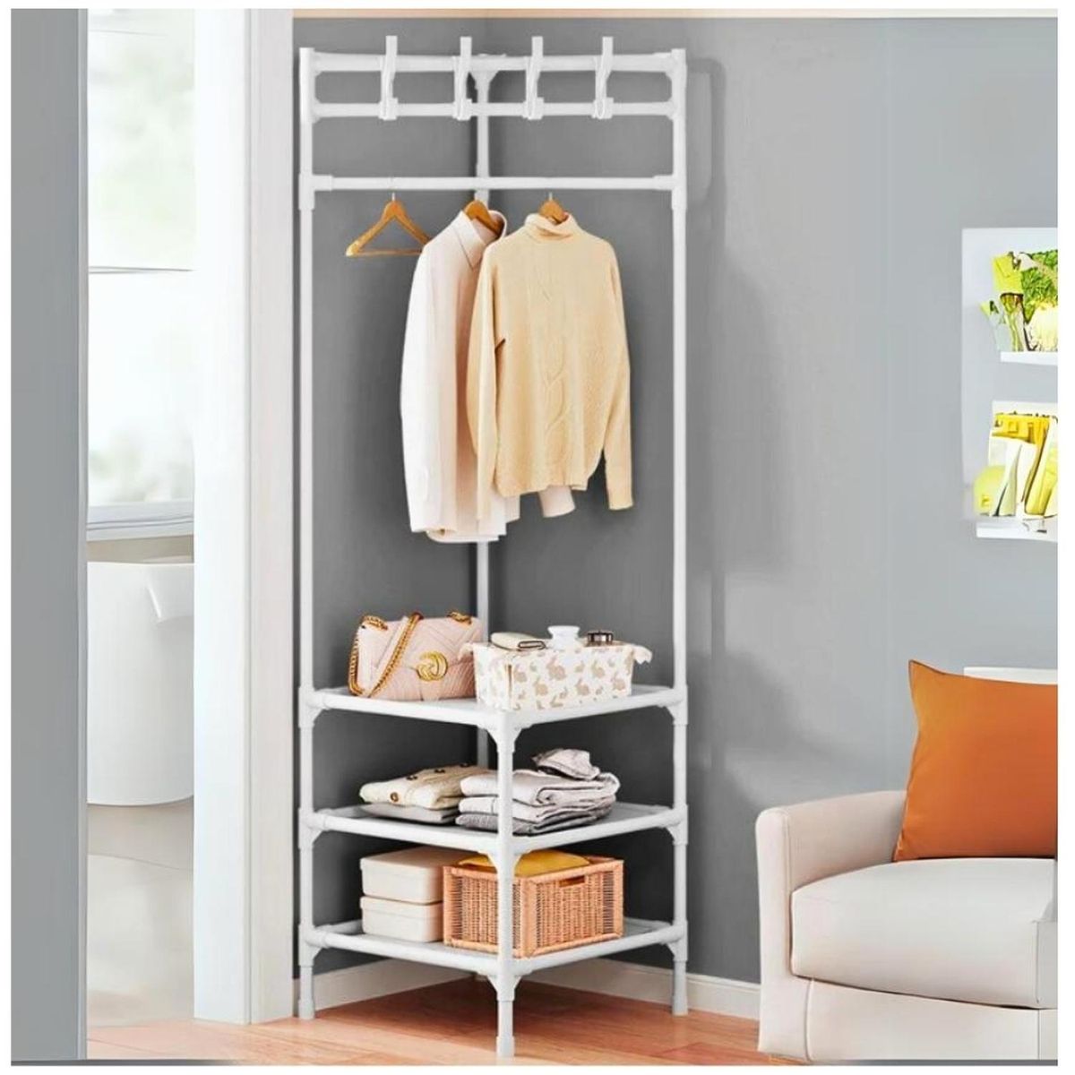 MINARI - Perchero Organizador Colgador de Ropa Esquinero Blanco P52