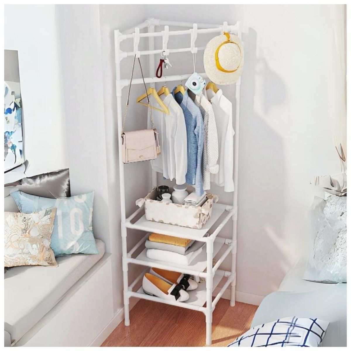 MINARI - Perchero Organizador Colgador de Ropa Esquinero Blanco P52