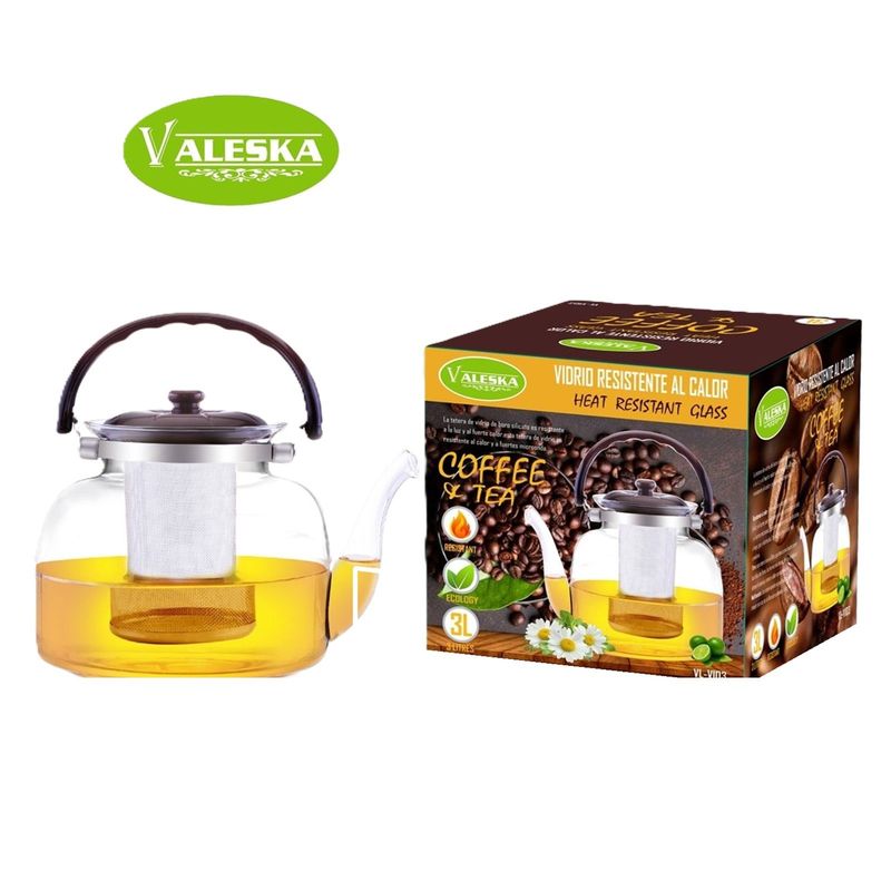 VALESKA - Tetera de vidrio resistente al calor 3 lts. VL-VIO3 Valeska
