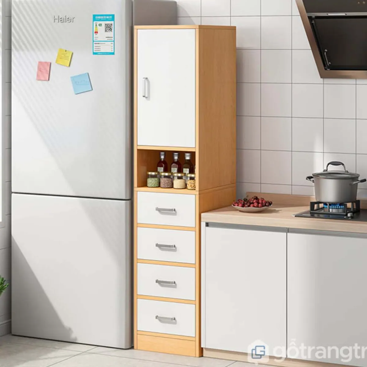 TU MESITA - Repostero alto de cocina Multiusos Miranda color BlancoDuna TU MESITA