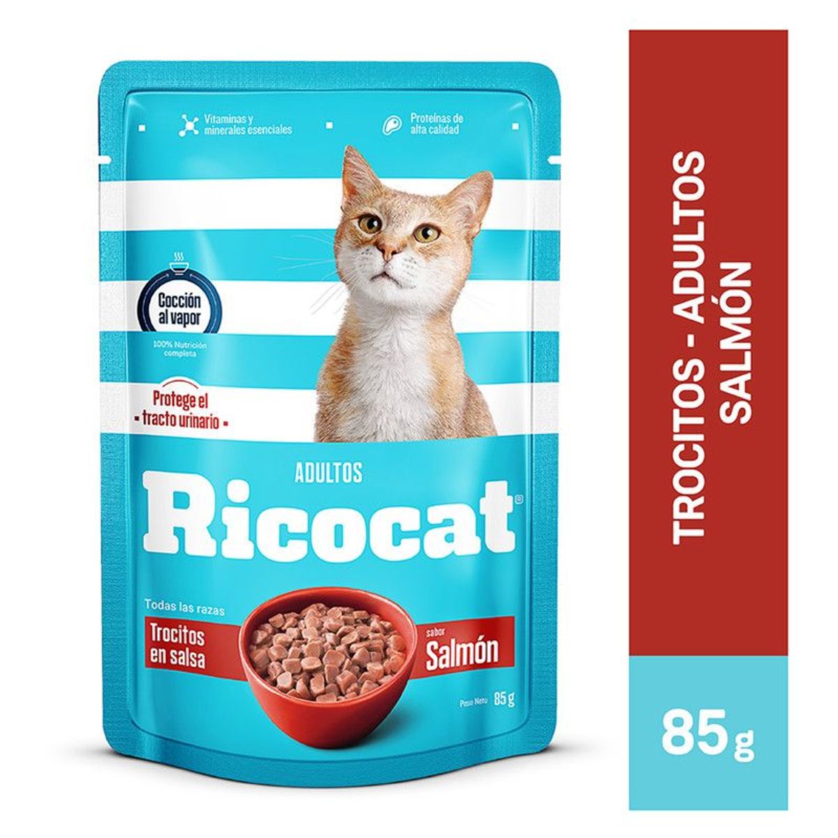 RICOCAT - RICOCAT POUCH TROCITOS SALMON PARA GATOS ADULTOS X 85 GR
