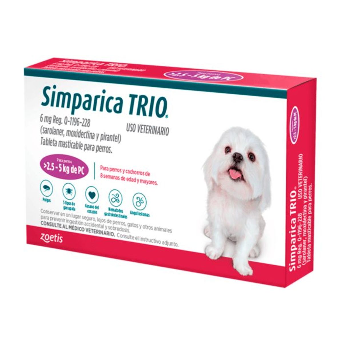 ZOETIS - SIMPARICA TRIO X 1 TAB - PERROS DE 2.5 A 5 KG (MORADO)