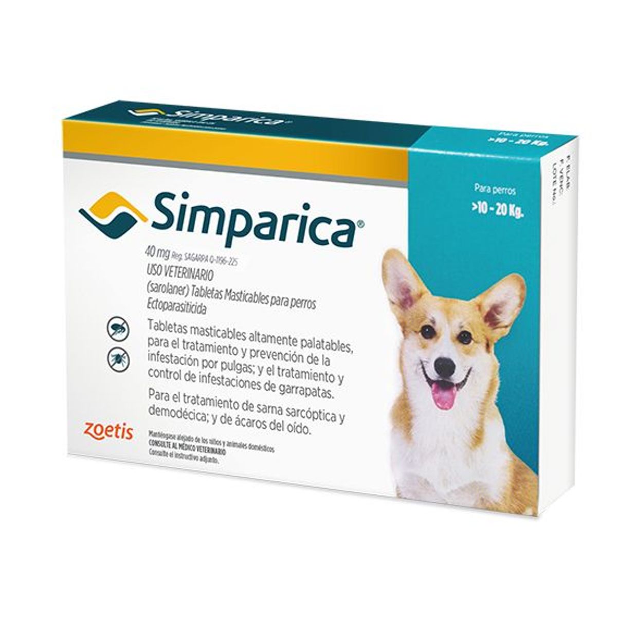 ZOETIS - SIMPARICA 40 MG X 1 TAB - PERROS DE 10 A 20 KG