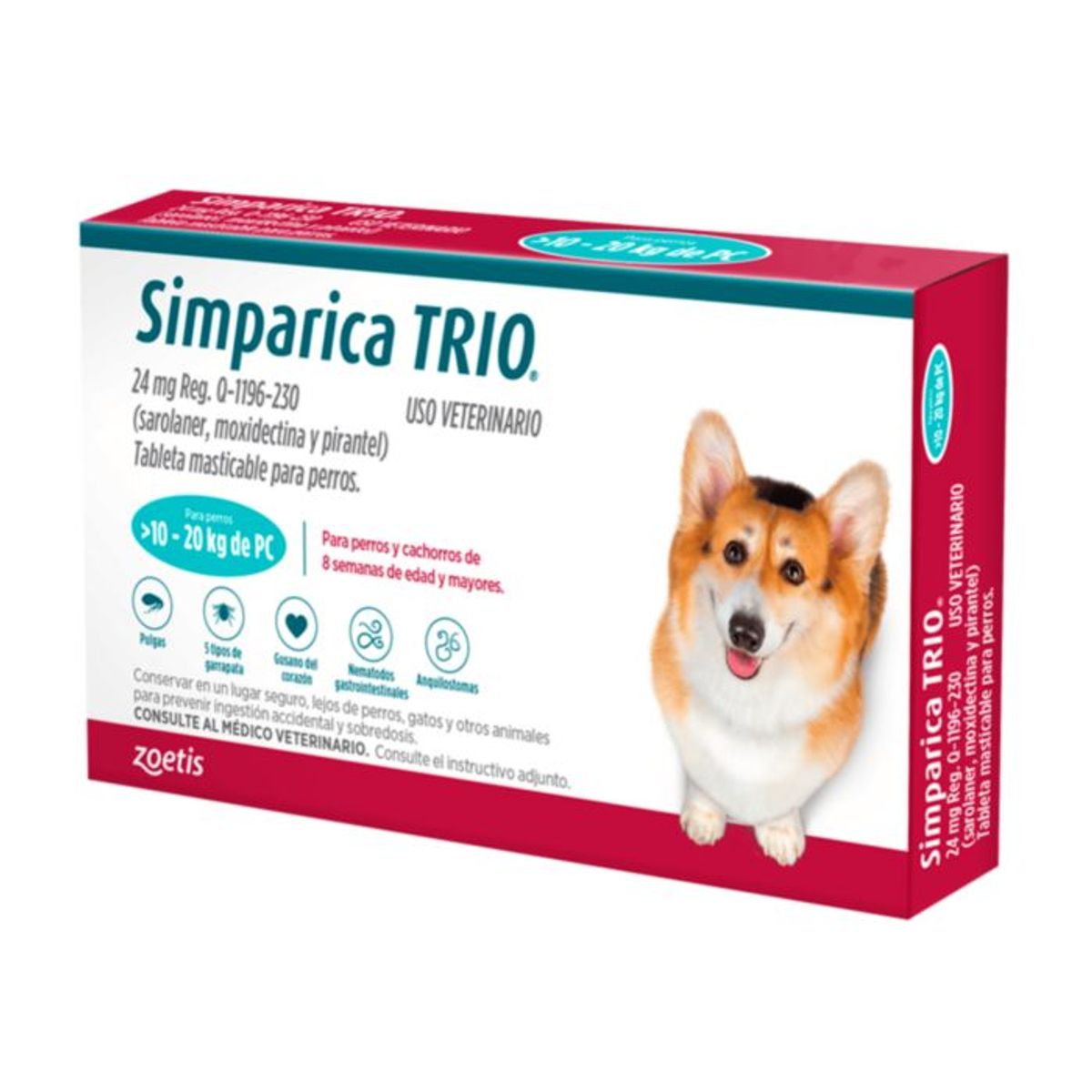 ZOETIS - SIMPARICA TRIO X 1 TAB - PERROS DE 10.1 A 20 KG (AZUL)