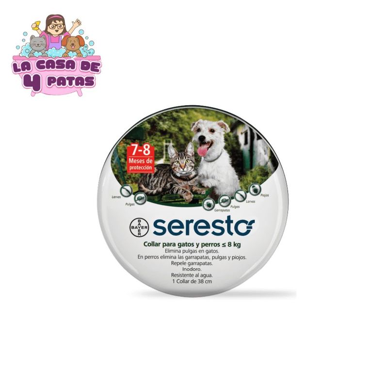 SERESTO - Collar Seresto antipulgas para perros y gatos 8 kg a menos
