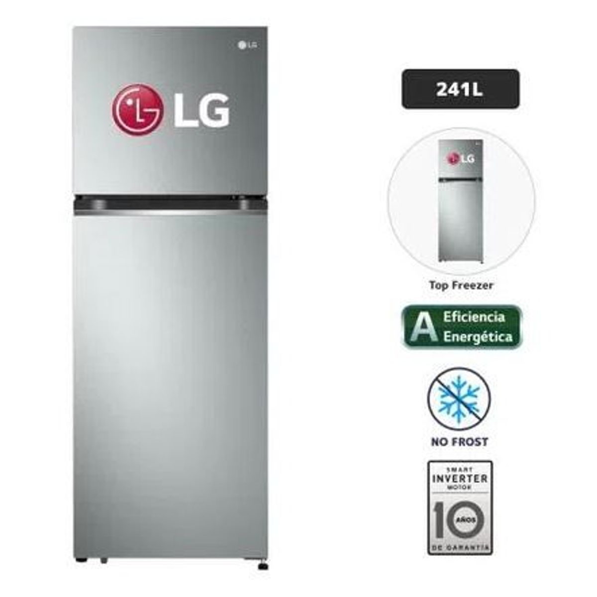 LG - Refrigeradora LG Top Freezer GT24BPP No Frost 241L