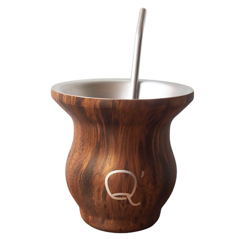 GENERICO - Matero Mate Camionero de Acero Inoxidable Simil Madera