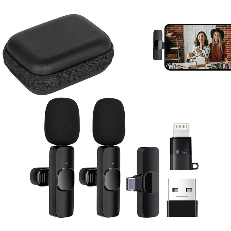 OEM - Micrófonos Inalámbricos 2 en 1 K9 Tipo C con adaptadores IOS, USB  y estuche