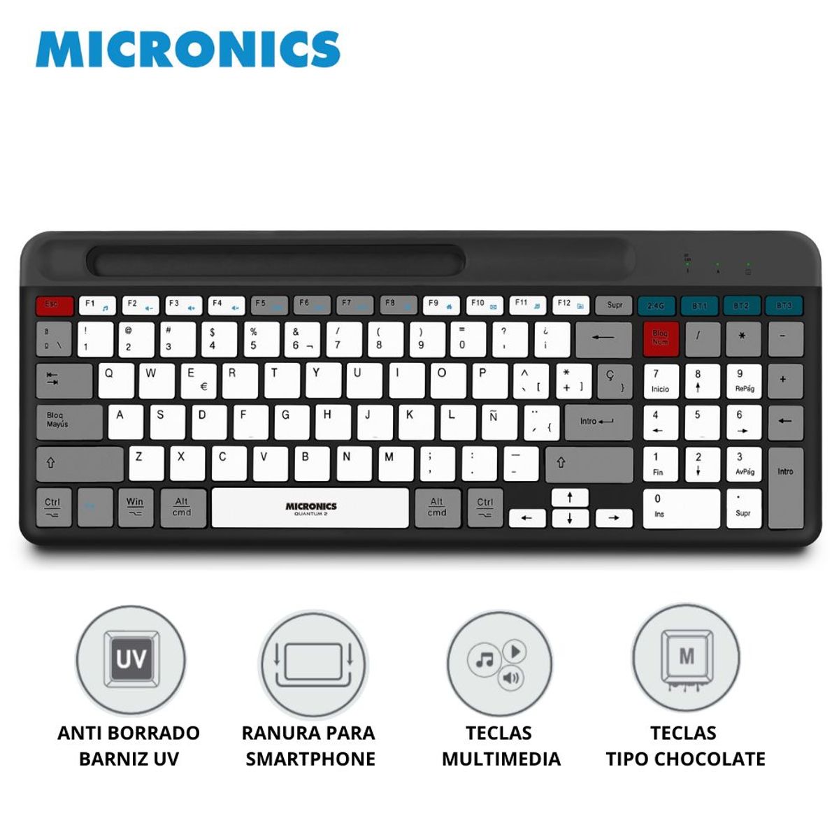 MICRONICS - TECLADO MICRONICS BLUETOOTH INALAMBRICO RECARGABLE ESPAÑOL K600-3M