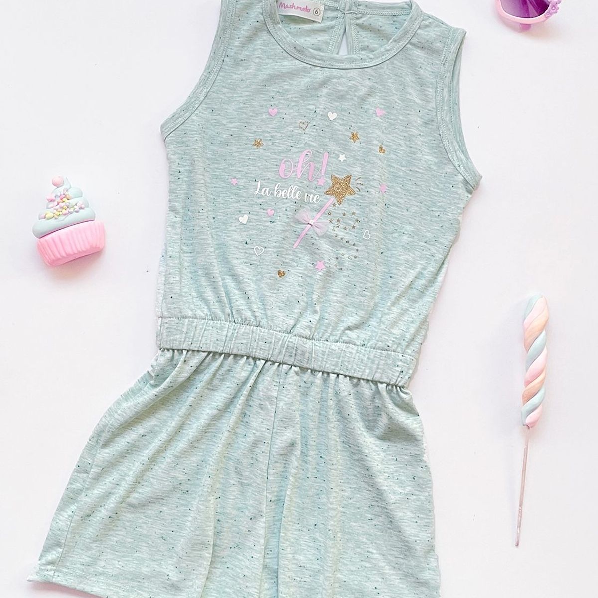 KIDS MASHMELO - Enterizo Niña Algodón Jaspeado Estampado Delantero Kids Mashmelo