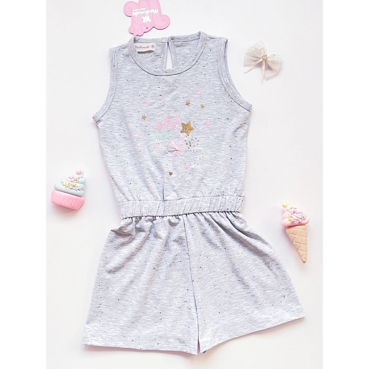 KIDS MASHMELO - Enterizo Niña Algodón Jaspeado Estampado Delantero Kids Mashmelo