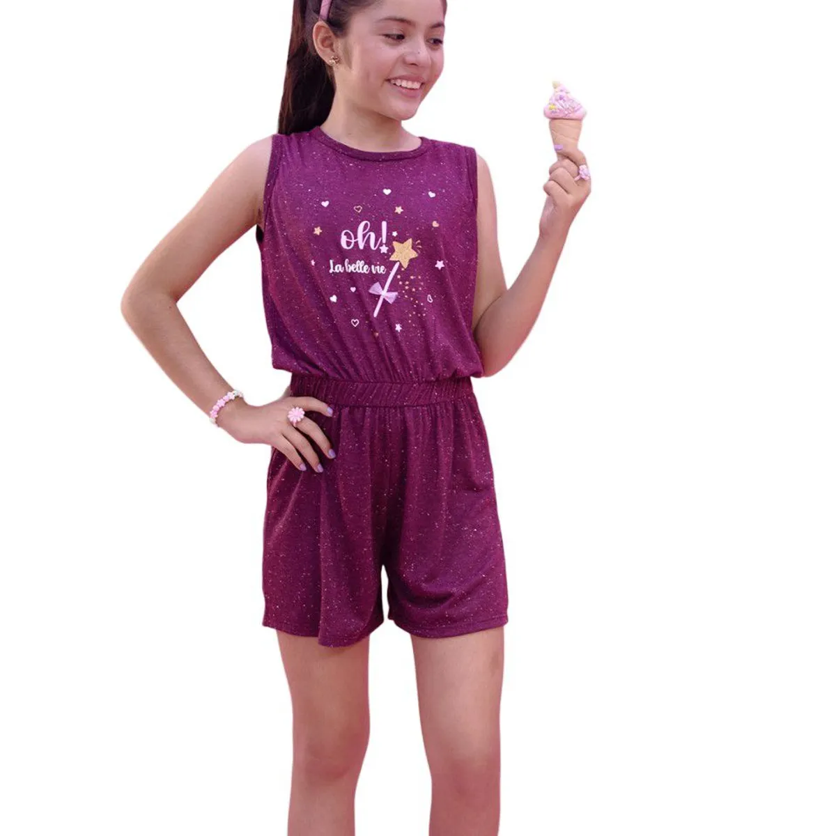 KIDS MASHMELO - Enterizo Niña Algodón Jaspeado Estampado Delantero Kids Mashmelo