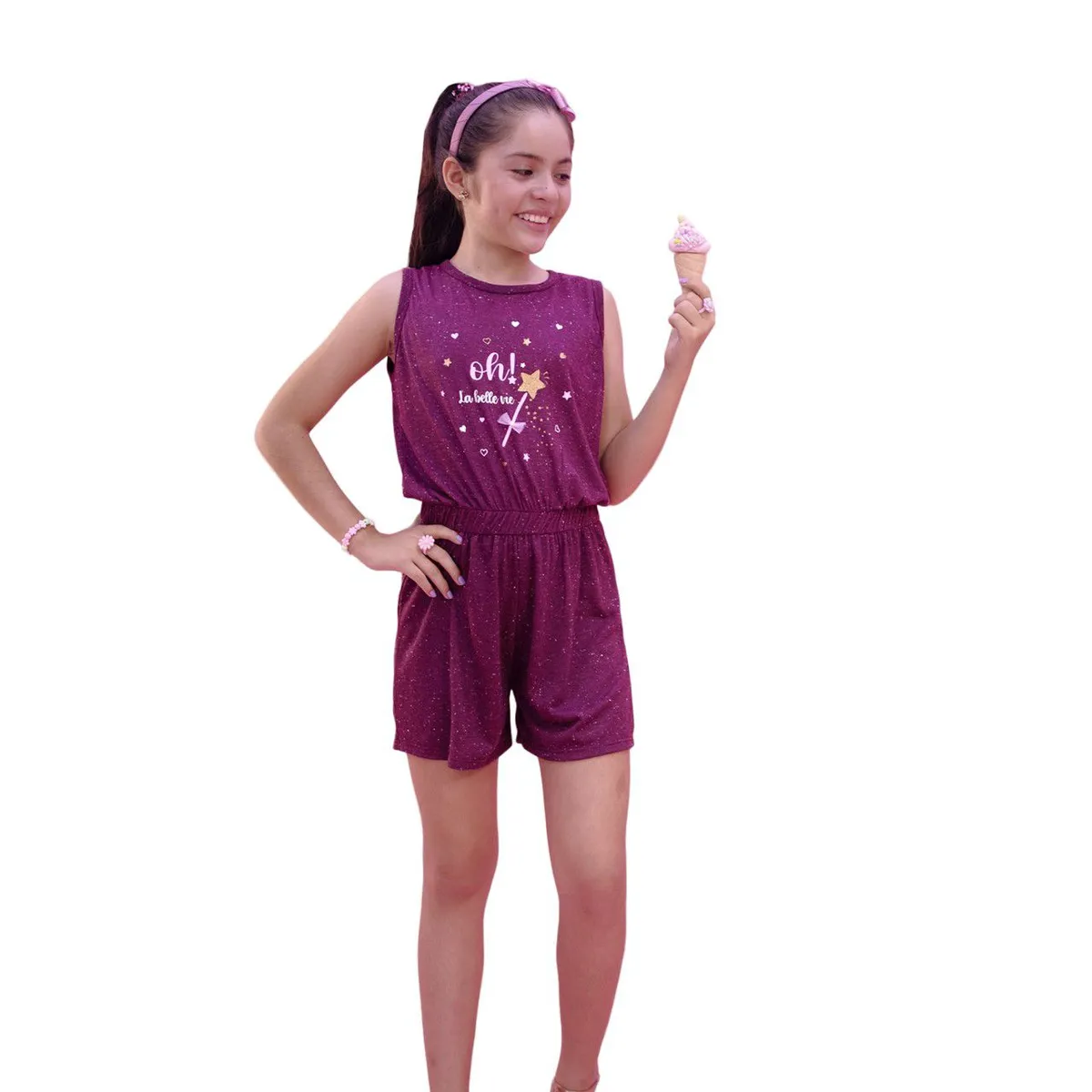 KIDS MASHMELO - Enterizo Niña Algodón Jaspeado Estampado Delantero Kids Mashmelo