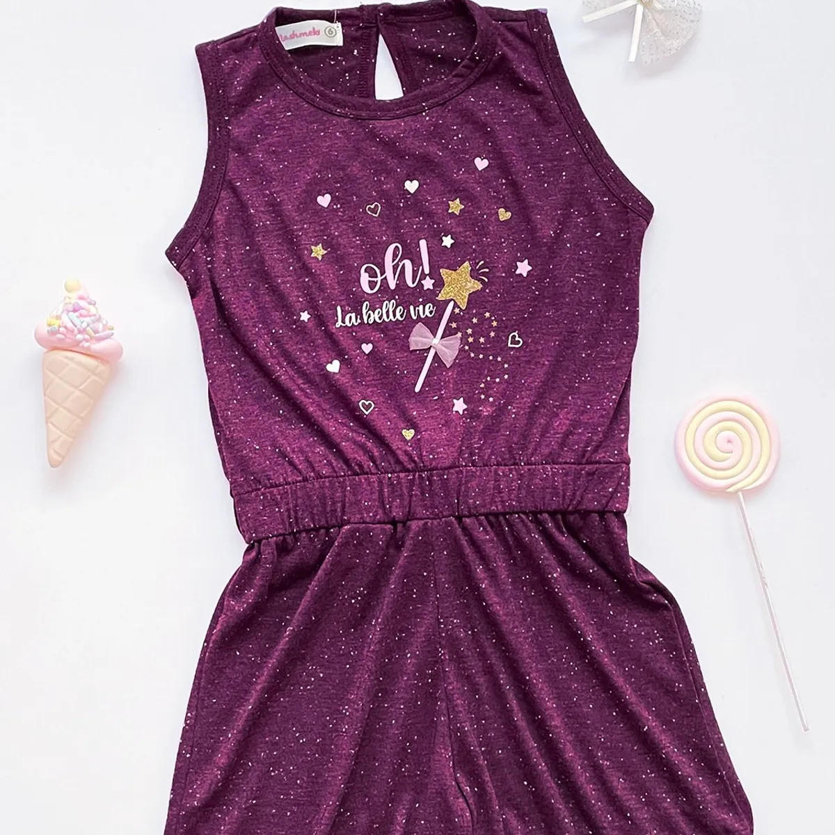 KIDS MASHMELO - Enterizo Niña Algodón Jaspeado Estampado Delantero Kids Mashmelo