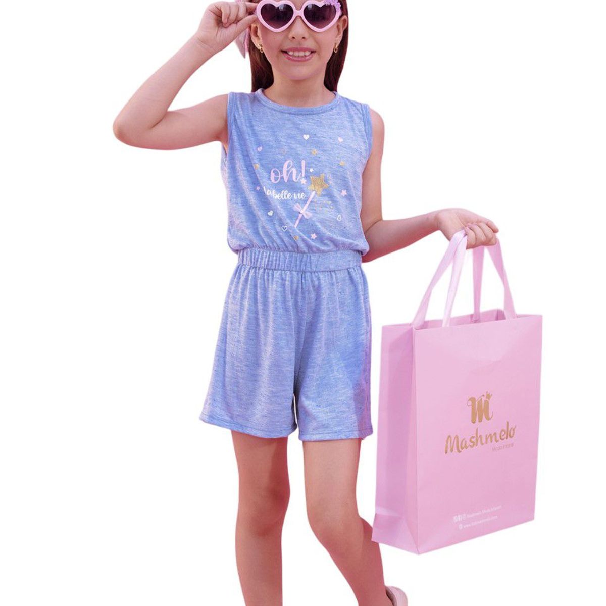 KIDS MASHMELO - Enterizo Niña Algodón Jaspeado Estampado Delantero Kids Mashmelo